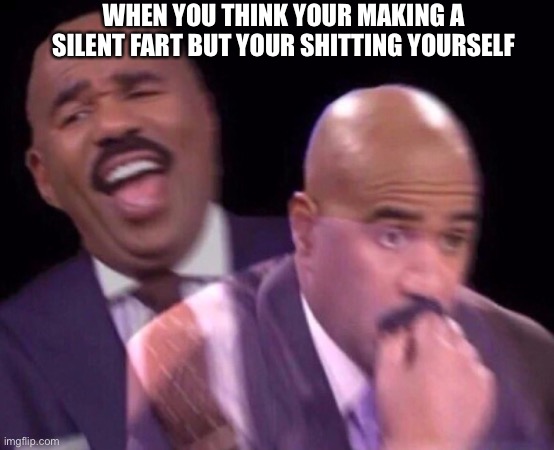 HahahOoOAAAAHHH | WHEN YOU THINK YOUR MAKING A SILENT FART BUT YOUR SHITTING YOURSELF | image tagged in steve harvey laughing serious,shit,fart | made w/ Imgflip meme maker