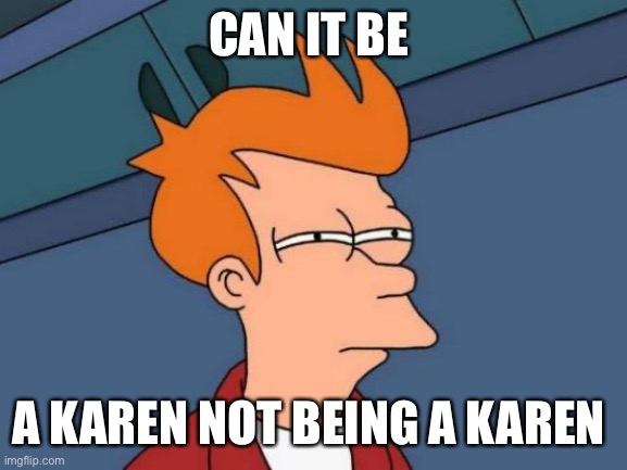 Good for Karen | CAN IT BE; A KAREN NOT BEING A KAREN | image tagged in memes,futurama fry | made w/ Imgflip meme maker