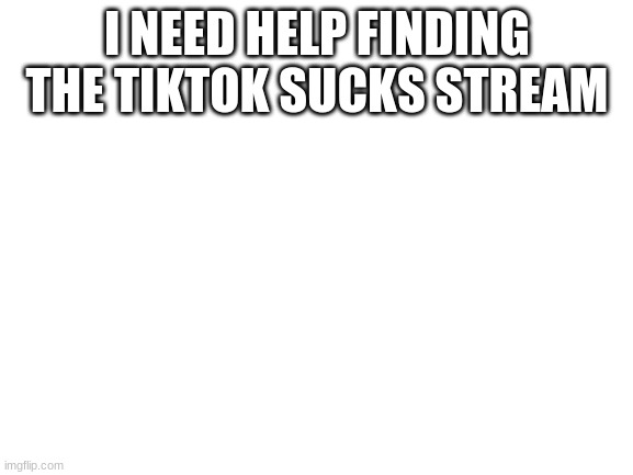 Blank White Template | I NEED HELP FINDING THE TIKTOK SUCKS STREAM | image tagged in blank white template,tiktok sucks | made w/ Imgflip meme maker