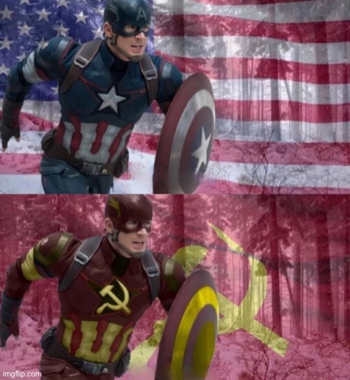 No one made this a temp so… fine. I’ll do it myself | image tagged in captain america vs captain ussr | made w/ Imgflip meme maker