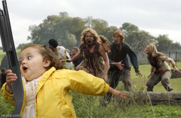 Bubbles girl grab shotgun while running | image tagged in chubby bubbles zombie | made w/ Imgflip meme maker