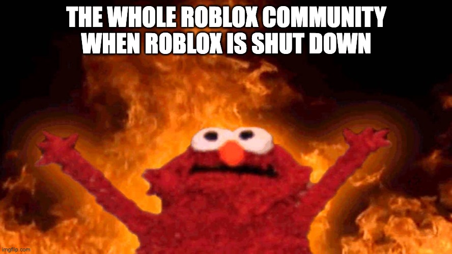 elmo fire | THE WHOLE ROBLOX COMMUNITY WHEN ROBLOX IS SHUT DOWN | image tagged in elmo fire | made w/ Imgflip meme maker