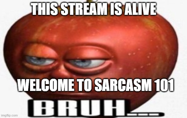 Bruh | THIS STREAM IS ALIVE; WELCOME TO SARCASM 101 | image tagged in bruh | made w/ Imgflip meme maker