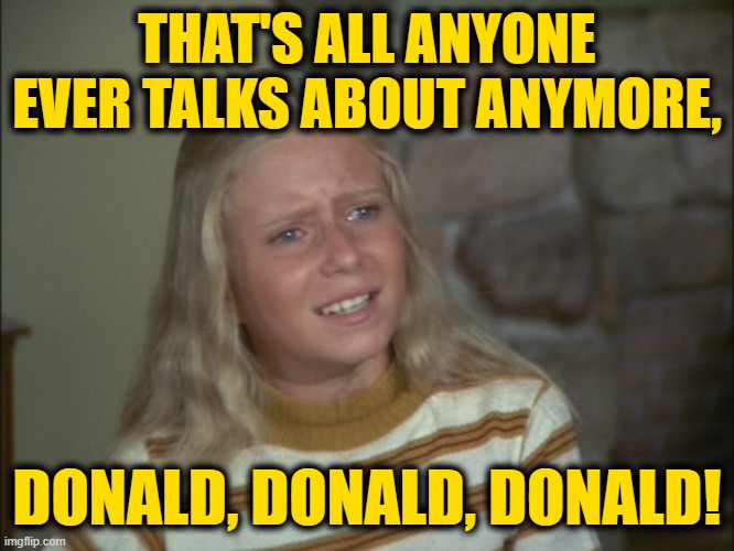 marcia marcia marcia | THAT'S ALL ANYONE EVER TALKS ABOUT ANYMORE, DONALD, DONALD, DONALD! | image tagged in marcia marcia marcia | made w/ Imgflip meme maker