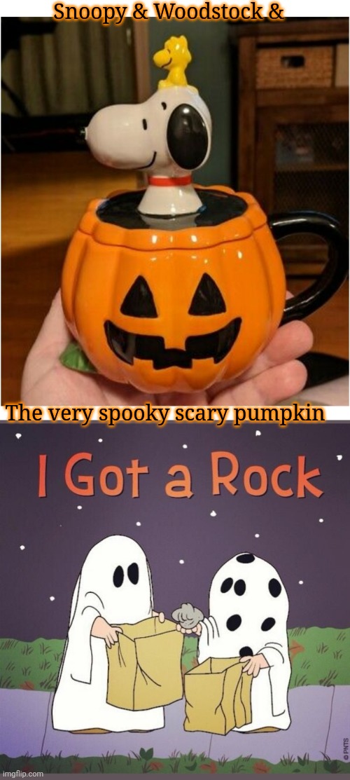 Happy Halloween to all the great imgflip Memers! | Snoopy & Woodstock &; The very spooky scary pumpkin | image tagged in snoopy,happy halloween,great,pumpkin | made w/ Imgflip meme maker