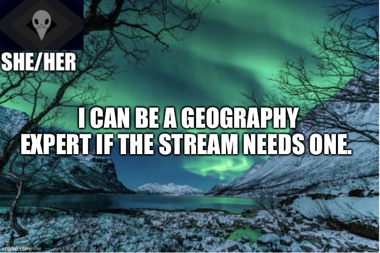 Northern Lights Termcollector Template | I CAN BE A GEOGRAPHY EXPERT IF THE STREAM NEEDS ONE. | image tagged in northern lights termcollector template | made w/ Imgflip meme maker