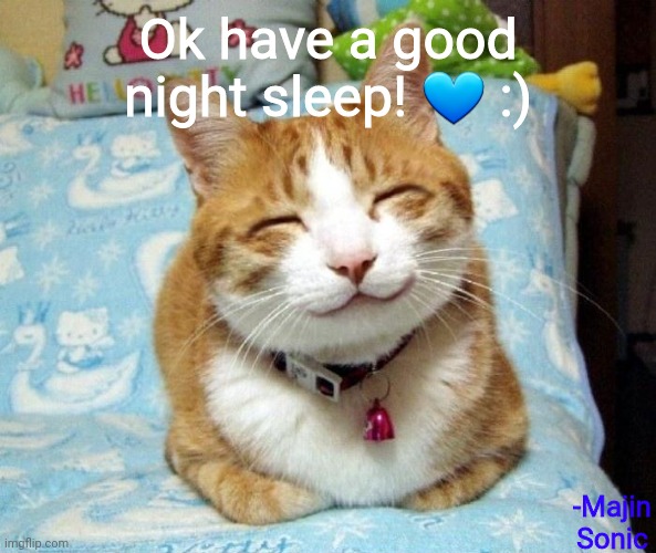 Cute Smiling Cat | Ok have a good night sleep! ? :) -Majin Sonic | image tagged in cute smiling cat | made w/ Imgflip meme maker