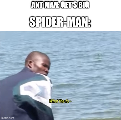 "what the hell hes big now" | ANT MAN: GET'S BIG; SPIDER-MAN: | made w/ Imgflip meme maker