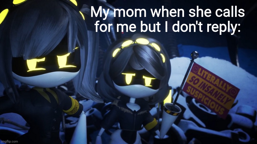 So Insanely Suspicious | My mom when she calls for me but I don't reply: | image tagged in so insanely suspicious,murder drones,glitch productions,suspicious | made w/ Imgflip meme maker