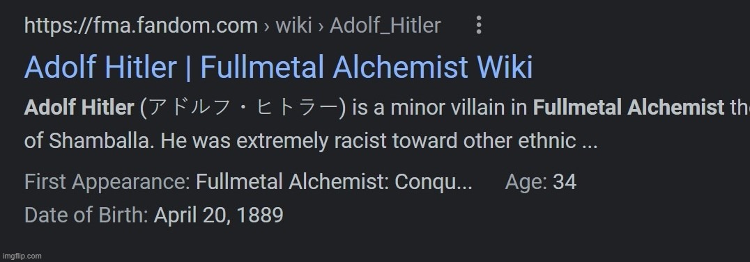 Hitler is in Fullmetal Alchemist lol | made w/ Imgflip meme maker