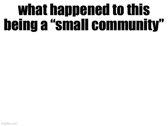 Blank White Template | what happened to this being a “small community” | image tagged in blank white template | made w/ Imgflip meme maker