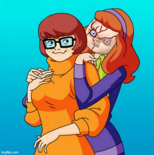 daphne and velma | image tagged in daphne and velma,chucky,childs play,mashup,scooby doo,cartoon | made w/ Imgflip meme maker