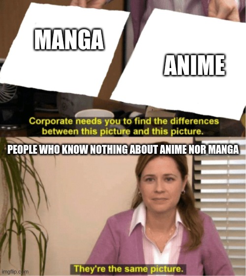 They’re the same picture | MANGA                                                           ANIME; PEOPLE WHO KNOW NOTHING ABOUT ANIME NOR MANGA | image tagged in they re the same picture | made w/ Imgflip meme maker