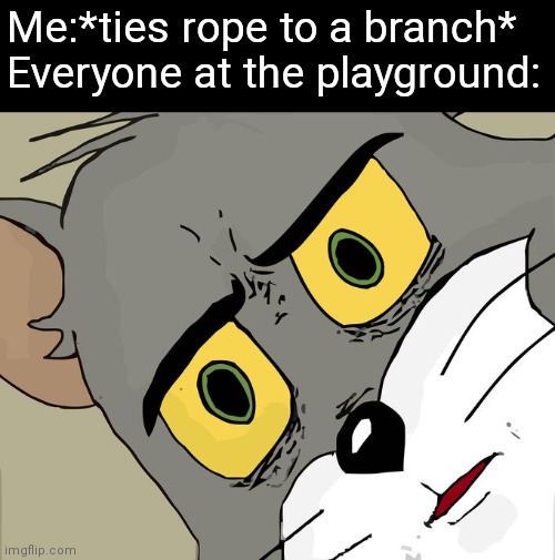 Oh no | Me:*ties rope to a branch*
Everyone at the playground: | image tagged in memes,unsettled tom | made w/ Imgflip meme maker