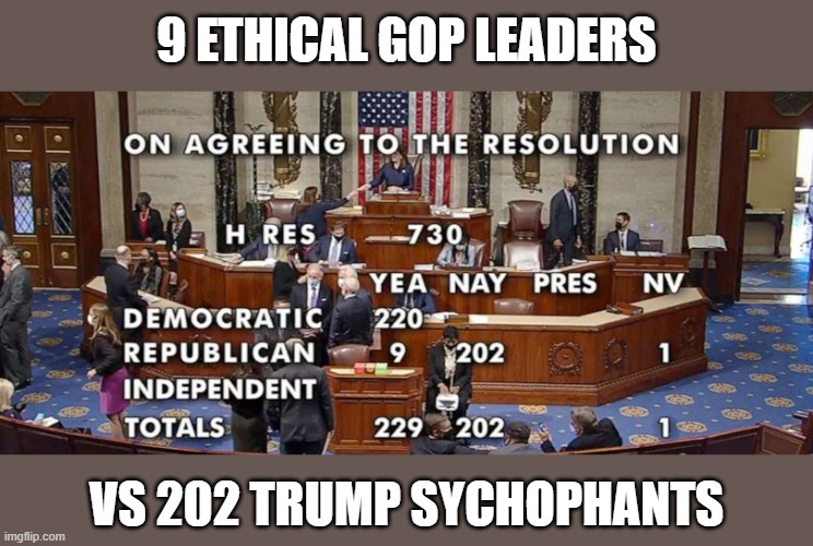 GOP replicates German history in failing to hold party corruption to account | 9 ETHICAL GOP LEADERS; VS 202 TRUMP SYCHOPHANTS | image tagged in hr 730,steve bannon,gop corruption,congress,trump's big lie,jan 6th insurrection | made w/ Imgflip meme maker