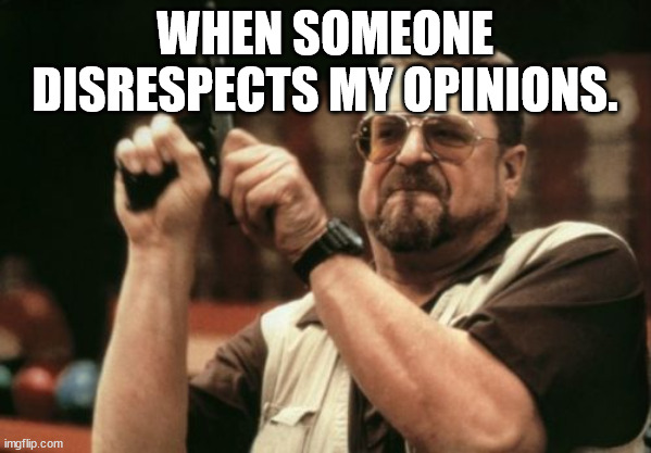 Am I The Only One Around Here | WHEN SOMEONE DISRESPECTS MY OPINIONS. | image tagged in memes,am i the only one around here | made w/ Imgflip meme maker