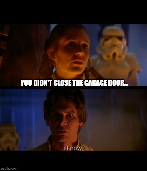 Bad Han | YOU DIDN'T CLOSE THE GARAGE DOOR... | image tagged in star wars love | made w/ Imgflip meme maker