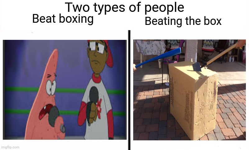 Beat boxing |  Two types of people; Beat boxing; Beating the box | image tagged in two types of people in this world,beat,boxing,memes,meme,dank memes | made w/ Imgflip meme maker