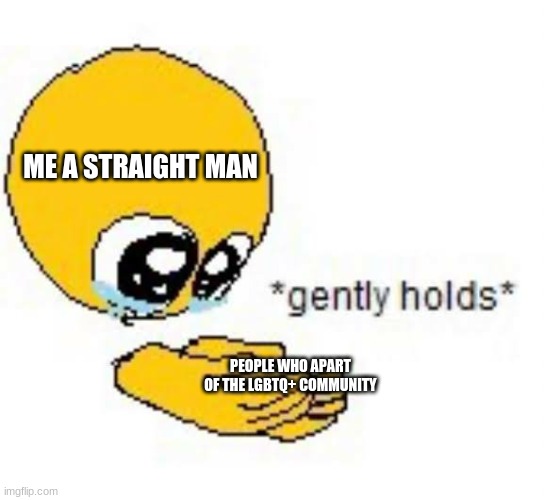 ),: | ME A STRAIGHT MAN; PEOPLE WHO APART OF THE LGBTQ+ COMMUNITY | image tagged in gently holds emoji,lgbtq,is a cool community | made w/ Imgflip meme maker