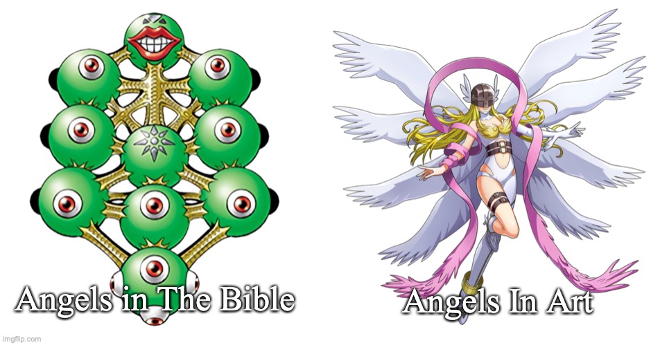 Angels In Art; Angels in The Bible | image tagged in digimon,angels,bible,art,anime,video games | made w/ Imgflip meme maker