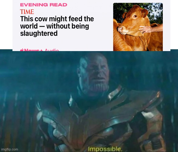 What wha now? | image tagged in thanos impossible,but why,cow,excuse me what the heck,idk | made w/ Imgflip meme maker