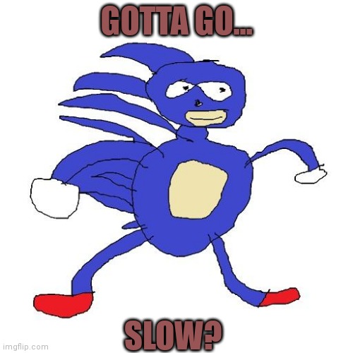 Sanic realizing that he goes -100 mph | GOTTA GO... SLOW? | image tagged in sanic,slowpoke,-100 mph,gotta go slow,laughs,sudden realization | made w/ Imgflip meme maker