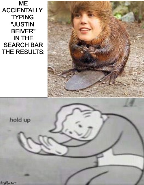 lmao | ME ACCIENTALLY 
TYPING 
"JUSTIN 
BEIVER"
IN THE SEARCH BAR THE RESULTS: | image tagged in holdup | made w/ Imgflip meme maker