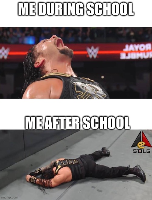 Roman Reigns | ME DURING SCHOOL; ME AFTER SCHOOL | image tagged in roman reigns | made w/ Imgflip meme maker