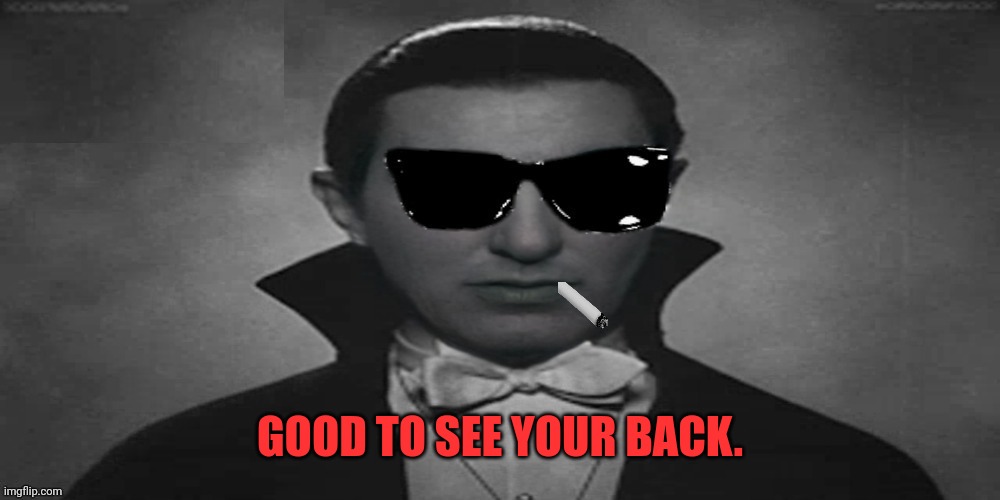 Count Strangmeme | GOOD TO SEE YOUR BACK. | image tagged in count strangmeme | made w/ Imgflip meme maker
