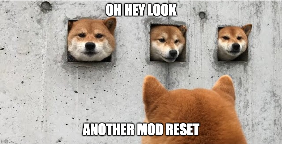 The doge council | OH HEY LOOK; ANOTHER MOD RESET | image tagged in the doge council | made w/ Imgflip meme maker