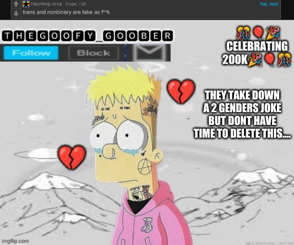 msmg mods are literally stupid | THEY TAKE DOWN A 2 GENDERS JOKE BUT DONT HAVE TIME TO DELETE THIS.... | image tagged in thegoofy_goober's announcement template,memes,imgflip | made w/ Imgflip meme maker