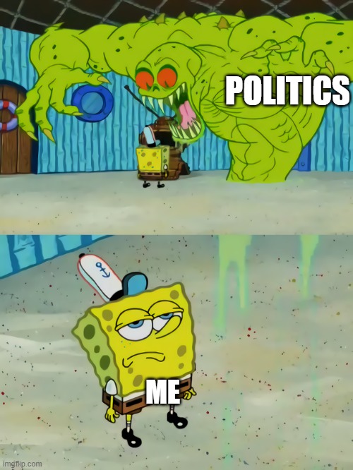 Not that bad unlike what some people think | POLITICS; ME | image tagged in ghost not scaring spongebob | made w/ Imgflip meme maker