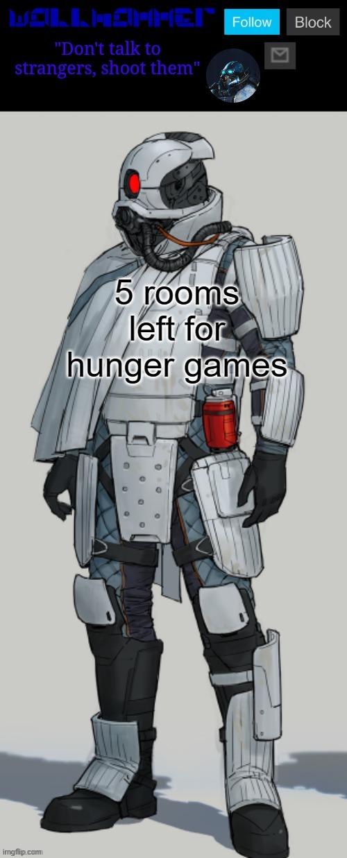 5 rooms left for hunger games | image tagged in wallhammer | made w/ Imgflip meme maker