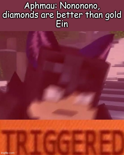I mean, she's not wrong | Aphmau: Nononono, diamonds are better than gold
Ein | image tagged in ein triggered | made w/ Imgflip meme maker