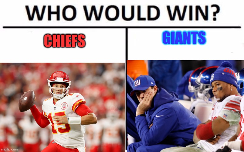 Let's go Chiefs!!! |  GIANTS; CHIEFS | image tagged in chiefs,giants,memes,who would win | made w/ Imgflip meme maker