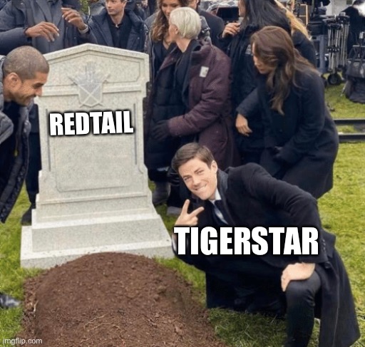 redtail and tigerstar | REDTAIL; TIGERSTAR | image tagged in grant gustin over grave,warrior cats,warriors,warrior cats meme,memes | made w/ Imgflip meme maker