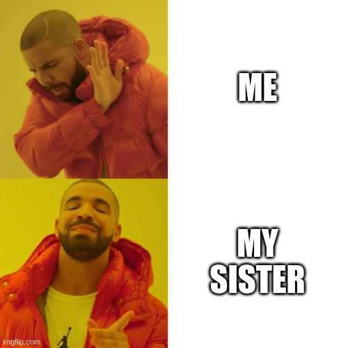 Drake Blank | ME; MY SISTER | image tagged in drake blank | made w/ Imgflip meme maker