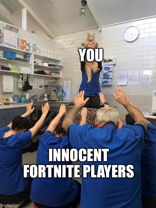 People Worshipping The Cat | YOU INNOCENT FORTNITE PLAYERS | image tagged in people worshipping the cat | made w/ Imgflip meme maker