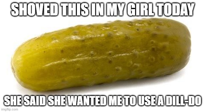 Pickle Fun | SHOVED THIS IN MY GIRL TODAY; SHE SAID SHE WANTED ME TO USE A DILL-DO | image tagged in pickle | made w/ Imgflip meme maker