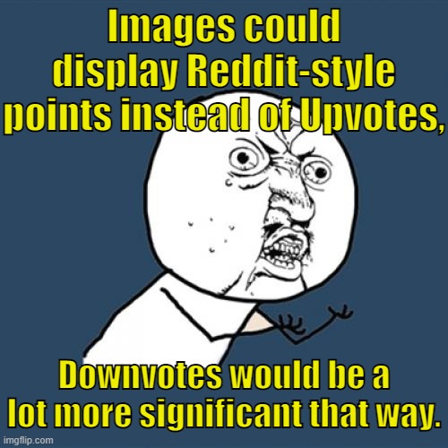 A downvote counter existed. | Images could display Reddit-style points instead of Upvotes, Downvotes would be a lot more significant that way. | image tagged in memes,y u no | made w/ Imgflip meme maker