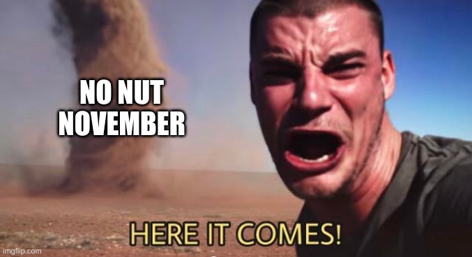 We got a long month ahead of us. |  NO NUT NOVEMBER | image tagged in here it comes,no nut november | made w/ Imgflip meme maker