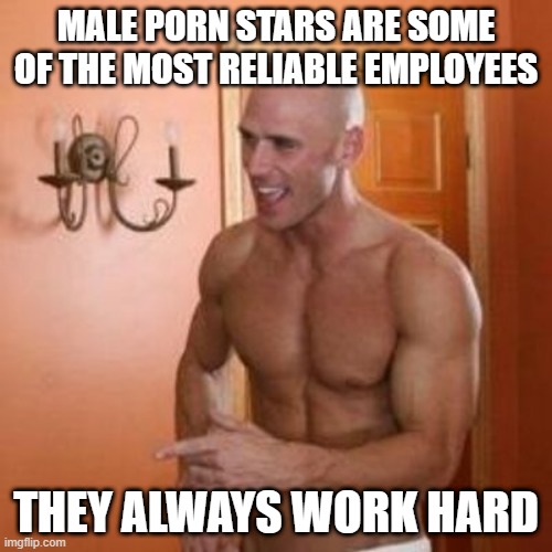 PunHub | MALE PORN STARS ARE SOME OF THE MOST RELIABLE EMPLOYEES; THEY ALWAYS WORK HARD | image tagged in johnny sins | made w/ Imgflip meme maker