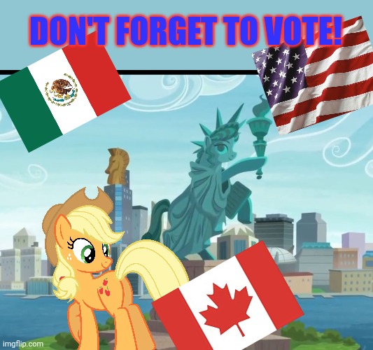 Vote Envoy, Jemy, Price & Sugas | DON'T FORGET TO VOTE! | image tagged in applejack,mlp,its time to vote,vote,libertarian | made w/ Imgflip meme maker