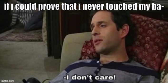 -I don't care! | if i could prove that i never touched my ba- | image tagged in -i don't care | made w/ Imgflip meme maker
