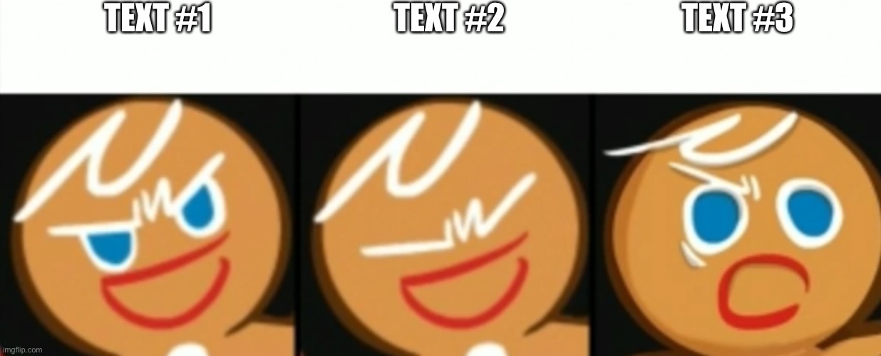 New temp | TEXT #1; TEXT #2; TEXT #3 | image tagged in gingerbrave surprised | made w/ Imgflip meme maker