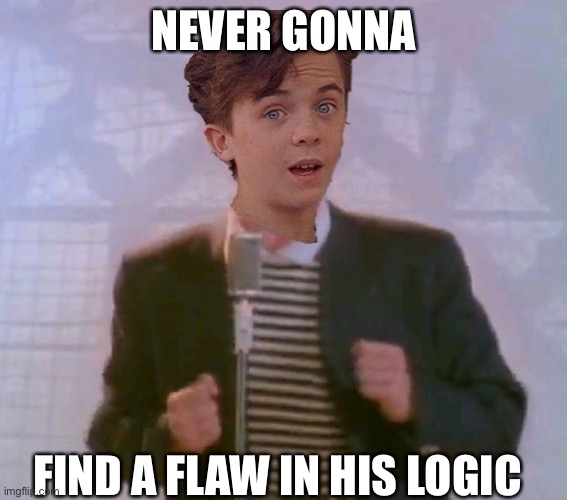 You know I had to | NEVER GONNA; FIND A FLAW IN HIS LOGIC | image tagged in wow i cant find a flaw in his logic | made w/ Imgflip meme maker