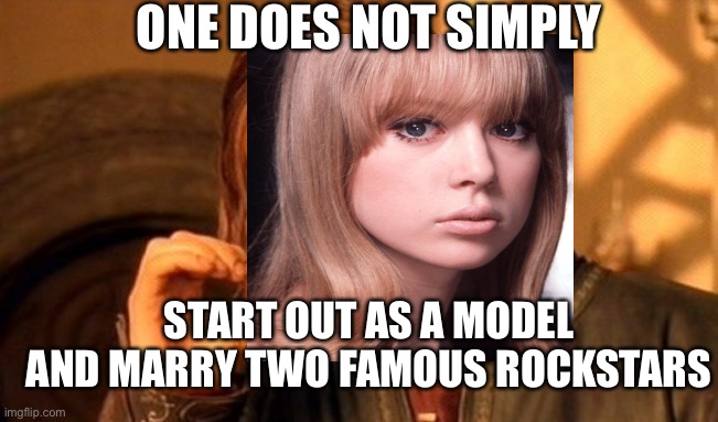 One does not simply become Patti Boyd |  ONE DOES NOT SIMPLY; START OUT AS A MODEL AND MARRY TWO FAMOUS ROCKSTARS | image tagged in memes,one does not simply,pattiboydwifeandmodel,marriedgeorgeharrison,marriedericcapton,stillafabmodel | made w/ Imgflip meme maker