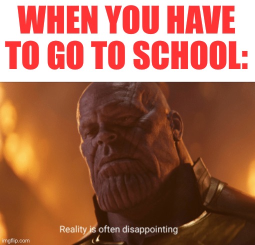 true lol | WHEN YOU HAVE TO GO TO SCHOOL: | image tagged in reality is often dissapointing | made w/ Imgflip meme maker