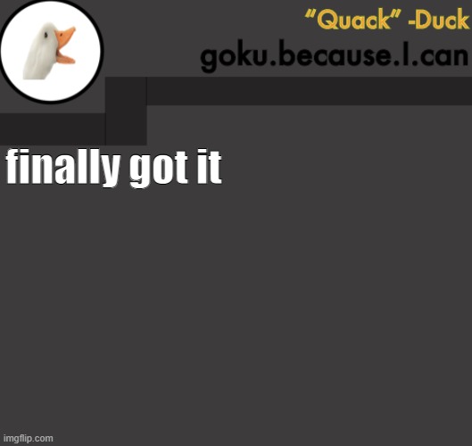 Goku Duck Temp | finally got it | image tagged in goku duck temp | made w/ Imgflip meme maker