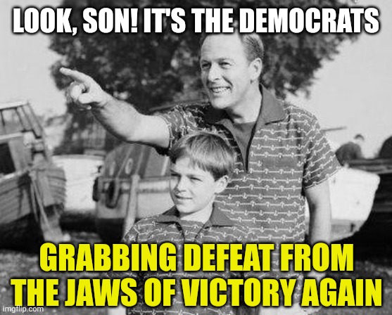 Look Son | LOOK, SON! IT'S THE DEMOCRATS; GRABBING DEFEAT FROM THE JAWS OF VICTORY AGAIN | image tagged in memes,look son | made w/ Imgflip meme maker